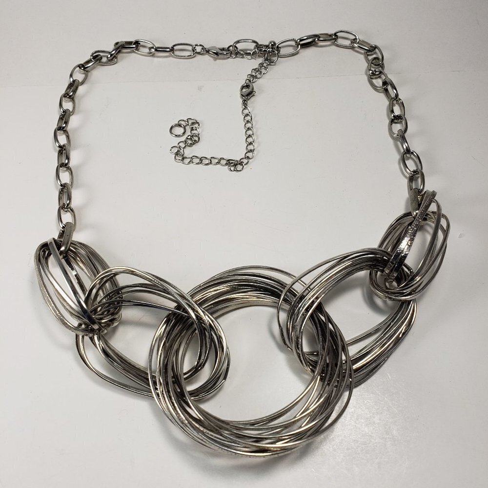 Bold Silver Statement Necklace Layered Hoops & Ov… - image 7